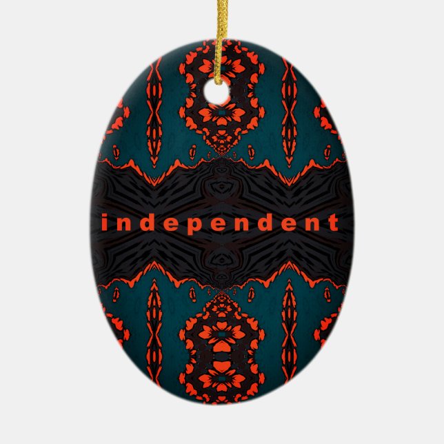 Independent and Proud! in green and orange Ceramic Tree Decoration (Front)
