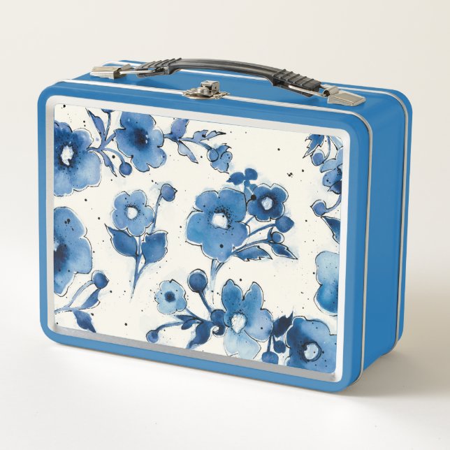Independent Blue Blooms Metal Lunch Box (Front)