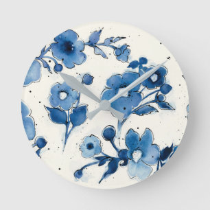 Independent Blue Blooms Round Clock