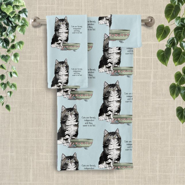 Independent Grey Tabby Blue Cute Funny Cat Bath Towel Set (Creator Uploaded)