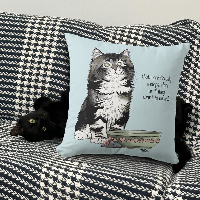 Independent Grey Tabby Blue Cute Funny Cat Cushion (Creator Uploaded)