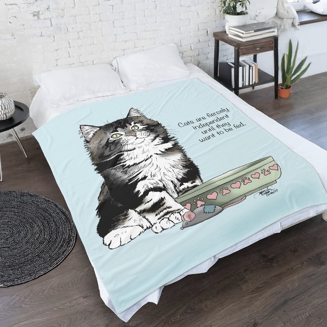 Independent Grey Tabby Blue Cute Funny Cat Fleece Blanket (Creator Uploaded)