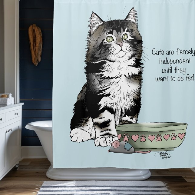 Independent Grey Tabby Blue Cute Funny Cat Shower Curtain (Creator Uploaded)