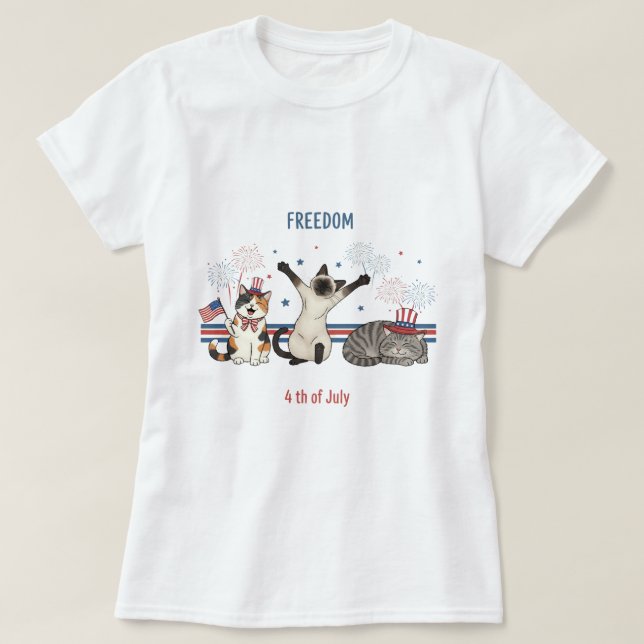 Independent Meowtions – Funny 4th of July Cat  T-Shirt (Design Front)