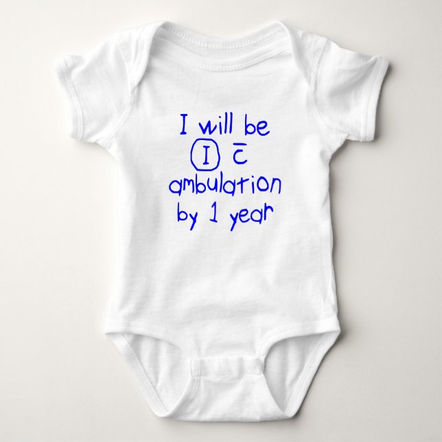 independent with ambulation blue handwriting PT Baby Bodysuit (Front)