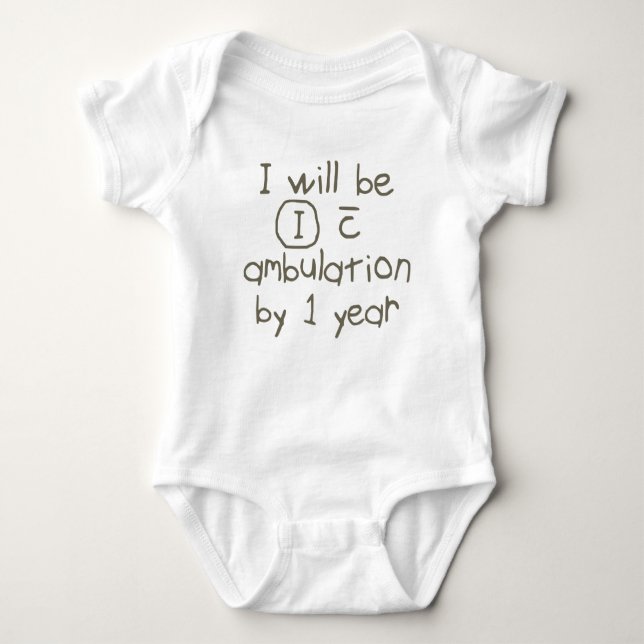 independent with ambulation grey handwriting PT Baby Bodysuit (Front)