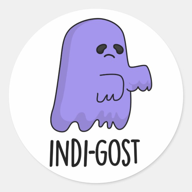 Indi-gost Funny Halloween Indigo Ghost Pun  Classic Round Sticker (Front)
