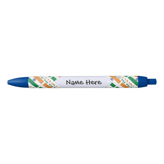 India and Indian Flag Tiled with Your Name Black Ink Pen (Front)
