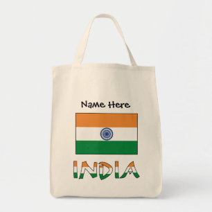 India and Indian Flag with Your Name Tote Bag