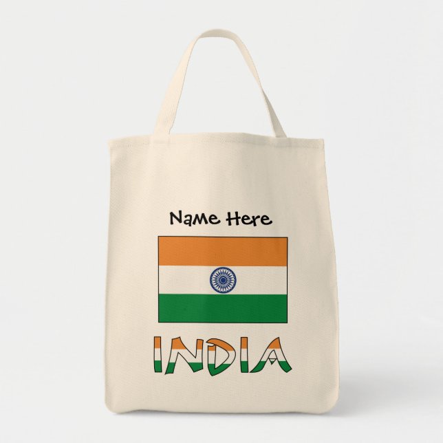 India and Indian Flag with Your Name Tote Bag (Front)