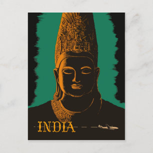 India, big buddha statue postcard