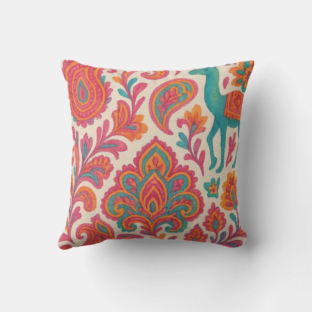 india bohemian colourful gypsy style watercolor cushion (Back)