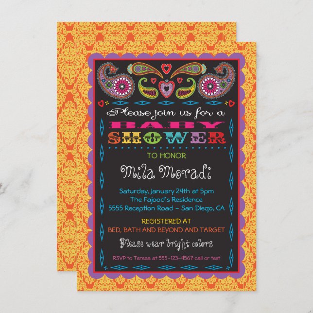 India Bollywood Inspired Baby Shower Invitation (Front/Back)