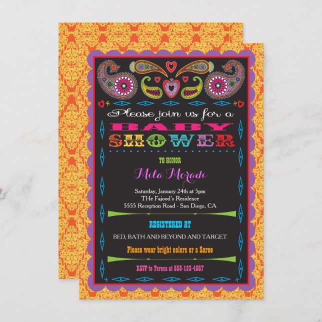 India Bollywood Inspired Baby Shower Invitation (Front/Back)