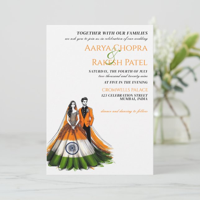 India Couple Wedding Invitation (Standing Front)