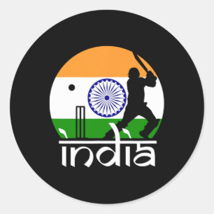 India Cricket Indian Flag Cricketer Men Women Kids Classic Round Sticker
