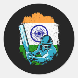 India Cricket Player Indian Flag Cricket Fan  Classic Round Sticker