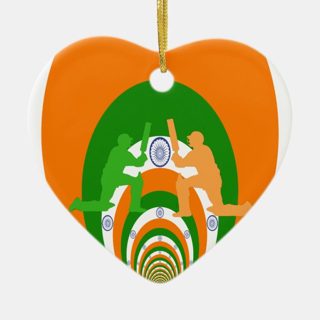 India Cricket Spirit Abstract Design Ceramic Tree Decoration (Front)