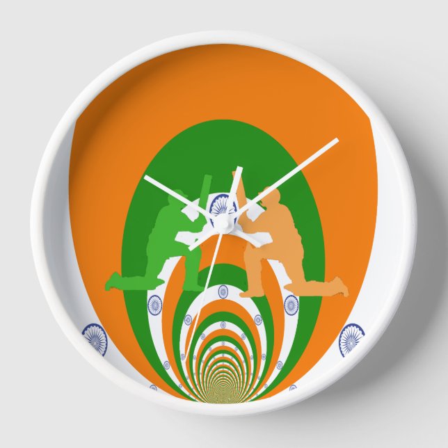India Cricket Spirit Abstract Design Clock (Front)