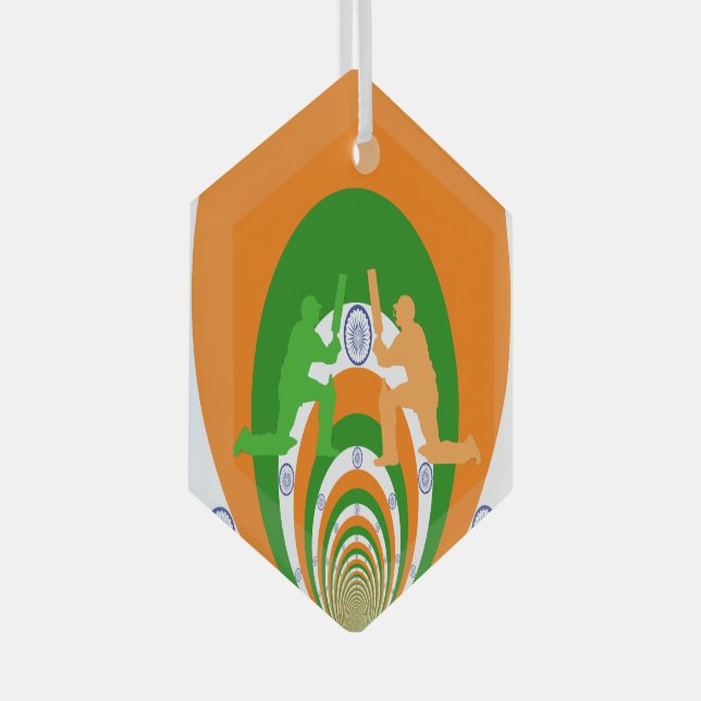 India Cricket Spirit Abstract Design Glass Tree Decoration (Front Right)