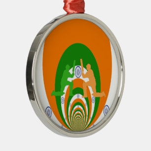 India Cricket Spirit Abstract Design Metal Tree Decoration
