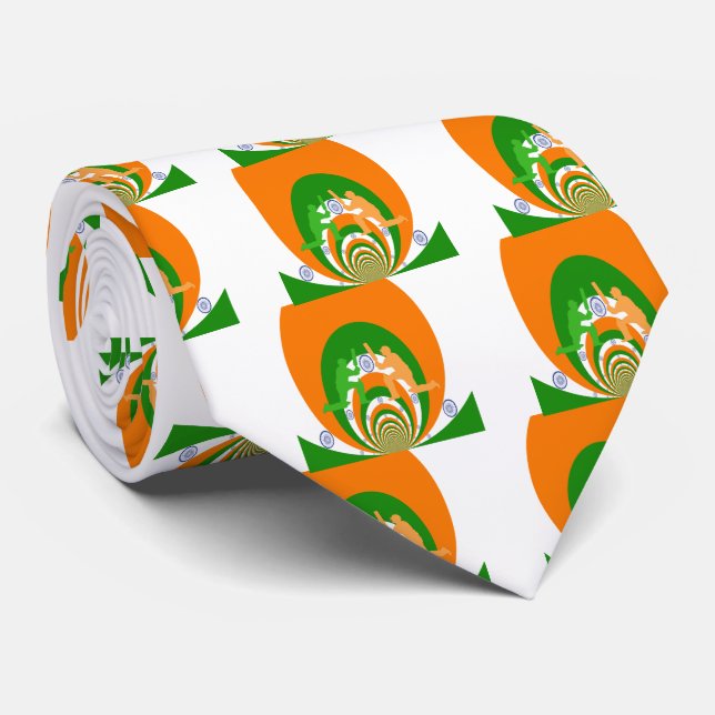 India Cricket Spirit Abstract Design Tie (Rolled)