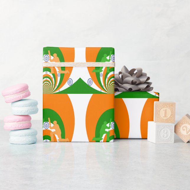 India Cricket Spirit: Abstract Design Wrapping Paper (Baby Shower)