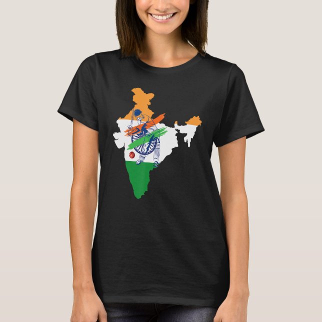 India Cricket Team India Map Indian Flag Cricket F T-Shirt (Front)