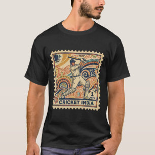India Cricket Vintage Stamp Rupee With Paisley Art T-Shirt