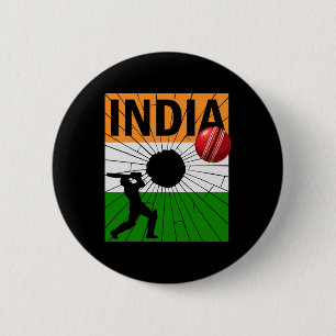 India Cricket With Indian Flag Brush Stroke Ashoka 6 Cm Round Badge