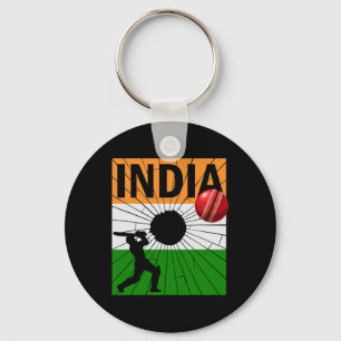 India Cricket With Indian Flag Brush Stroke Ashoka Key Ring