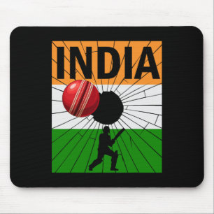 India Cricket With Indian Flag Brush Stroke Ashoka Mouse Pad