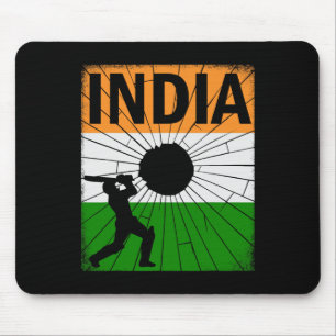India Cricket With Indian Flag Brush Stroke Ashoka Mouse Pad