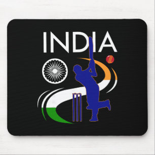 India Cricket With Indian Flag Brush Stroke Ashoka Mouse Pad