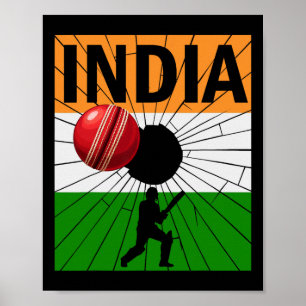 India Cricket With Indian Flag Brush Stroke Ashoka Poster