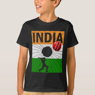 India Cricket With Indian Flag Brush Stroke Ashoka T-Shirt