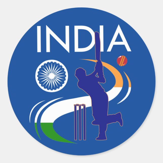 India Cricket  With Indian Flag Brush Stroke Gift Classic Round Sticker (Front)