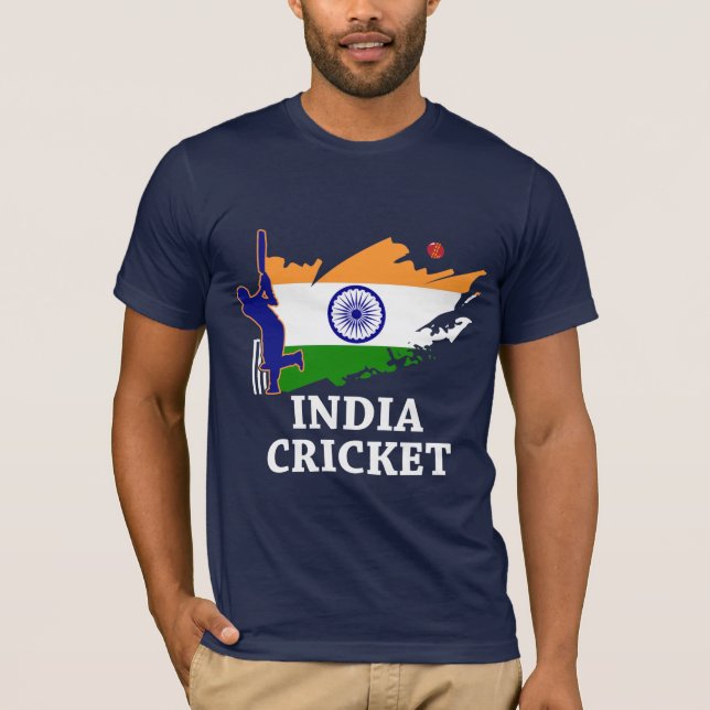 India Cricket  With Indian Flag Brush Stroke Gift T-Shirt (Front)