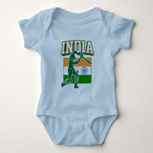 India Cricket With Indian Flag Gift Baby Bodysuit