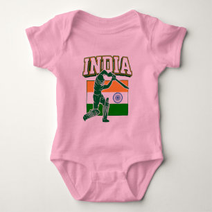 India Cricket With Indian Flag Gift Baby Bodysuit
