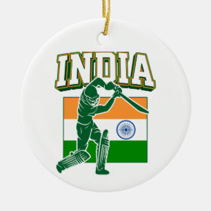 India Cricket With Indian Flag Gift Ceramic Tree Decoration