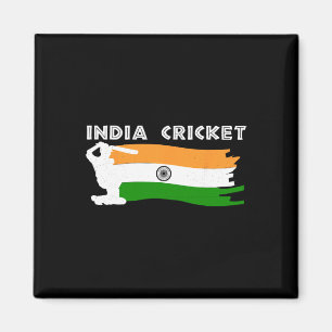 India Cricket With Indian Flag Magnet