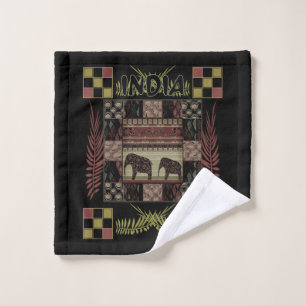 India ethnic patchwork elephants  bath towel set