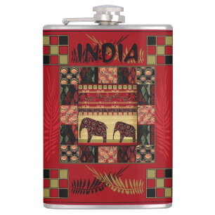 India ethnic patchwork elephants hip flask