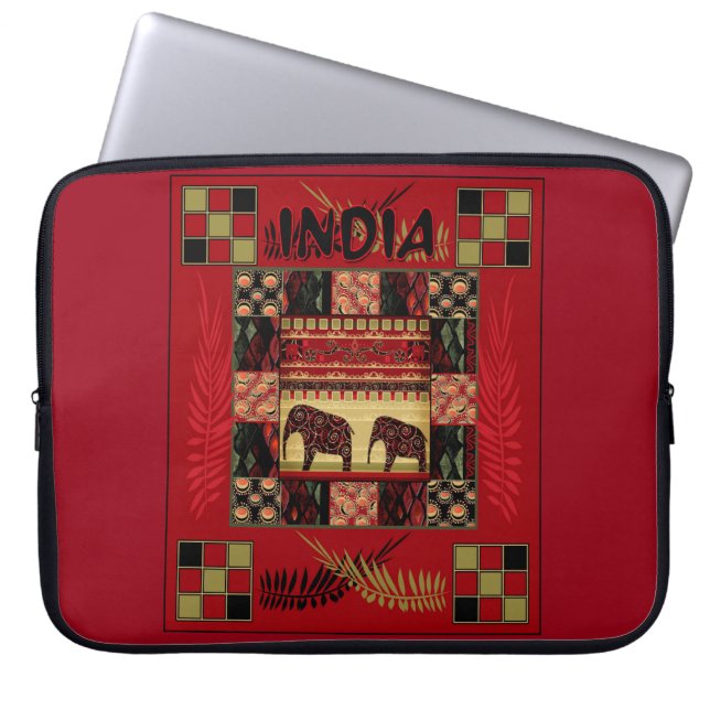 India ethnic patchwork elephants   laptop sleeve (Front)
