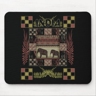 India ethnic patchwork elephants  mouse pad
