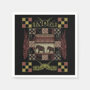 India ethnic patchwork elephants  napkin