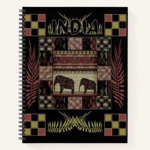 India ethnic patchwork elephants  notebook