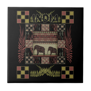 India ethnic patchwork elephants  tile