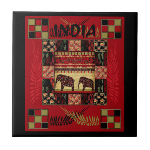 India ethnic patchwork elephants tile